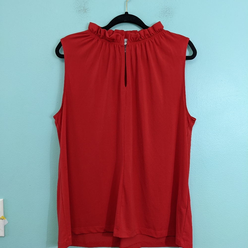 H&M Red Ruffled High Neck Sleevless Top Large